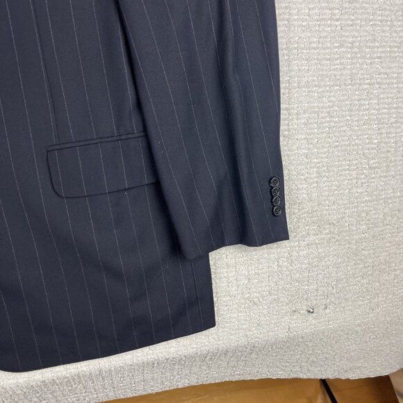 ERMENEGILDO ZEGNA Fine Worsted Super 100 Black Blazer White Chalk stripe Sz 56R - Picture 6 of 16